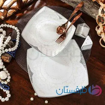 سرویس غذاخوری 12 نفره 105 پارچه چینی پردیس کاشان قالب پاریس سوناتا نقره ای 2009A