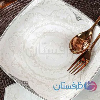 سرویس غذاخوری 12 نفره 105 پارچه چینی پردیس کاشان قالب پاریس سوناتا نقره ای 2009A