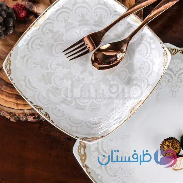 سرویس غذاخوری 12 نفره 105 پارچه چینی پردیس کاشان طرح اپتیما طلایی کد 2011B
